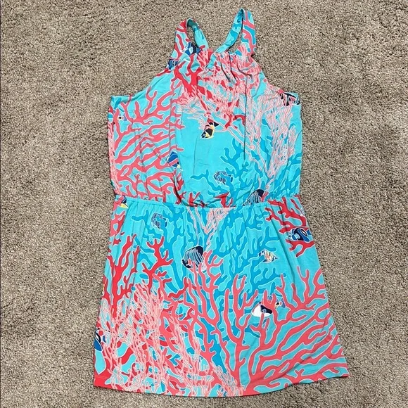 Tori Richard Vibrant Coral Reef Printed Dress Size Large - Picture 5 of 6